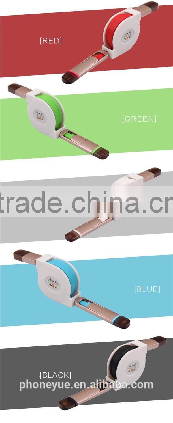 2 in 1 long custom retractable micro usb cable reel for iphone and for android