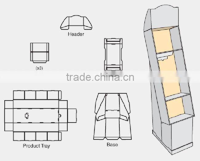 Supermarket retail cardboard chocolate wall display shelves with plastic bag
