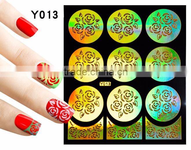 2016 colorful pvc french hollow pvc nail art design nail sticker stencil