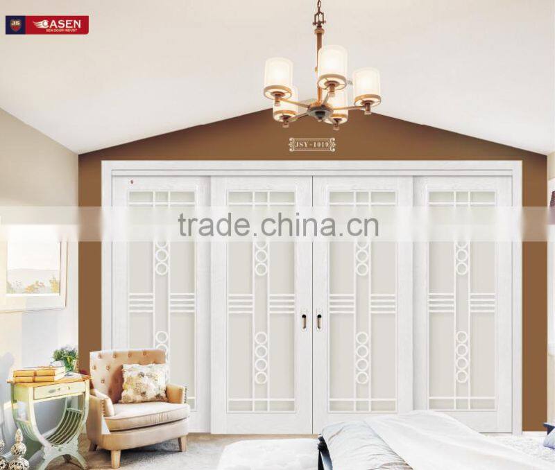 Top fashion wood glass door design white painting four sliding doors for exterior