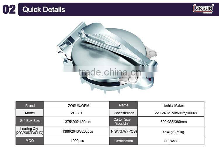 ZOSUN 10" Jeffrin Tortilla Maker/Tortilla Roti Makinesi