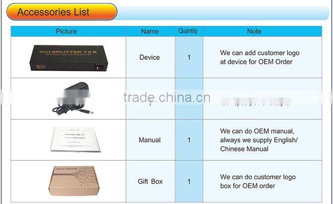 Manufacturer 2 Port DVI-D DVI Splitter 1x2 with 4K Dual-link