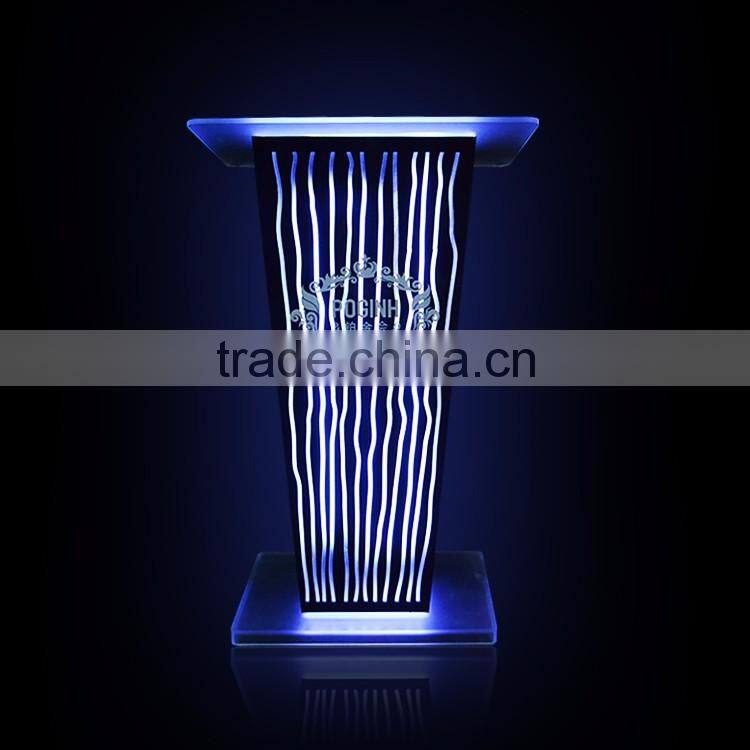clear acrylic podium night bar table with LED light, night bar DJ facade