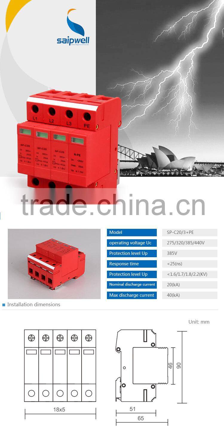 SAIP/SAIPWELL High Quality CE Approval 4 Poles 275/320/385/440V Electrical Surge Protector for Wholesale