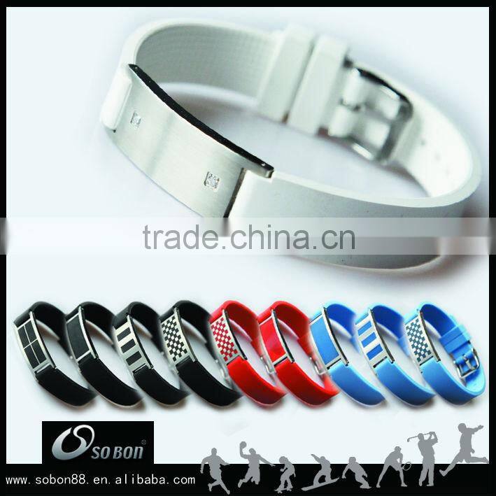 silicone titanium health bracelet with metal clasp laser engraving