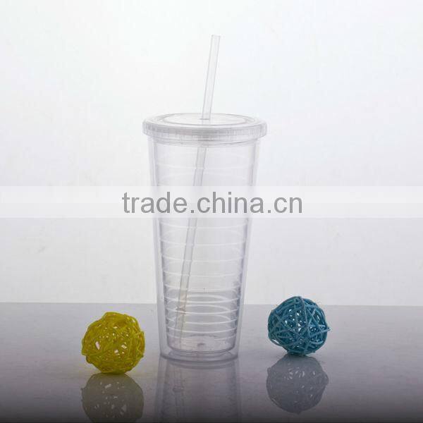450ml/16oz BPA free plastic double wall tumbler with straw