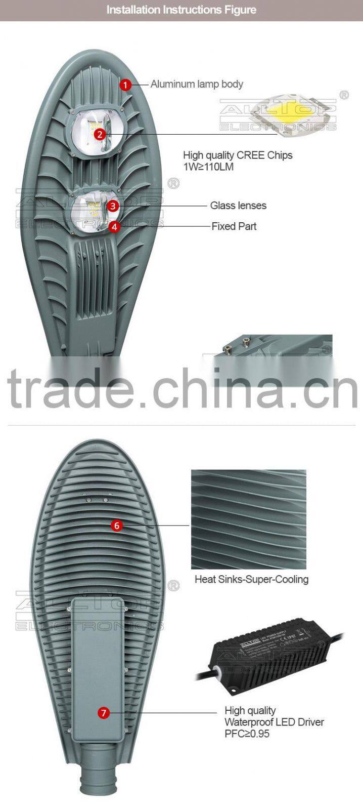 Outdoor IP67 waterproof bridgelux cob 120w led street light shell