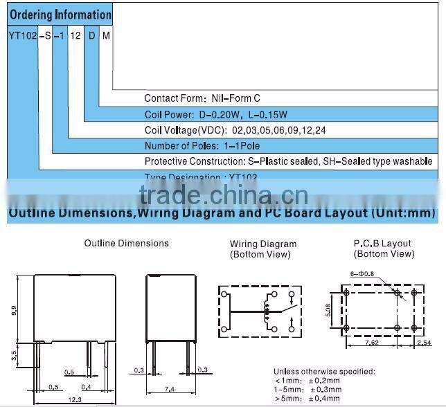 Signal 30 volt Miniature Power Relay Automatic Control ROHS 150mW coil power