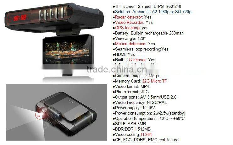 Russia and Korea Market Full HD DVR+Radar detector+GPS 3in1 anti speed radar detector