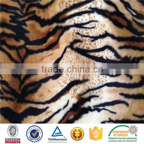 100%polyester tiger skin print short pile plush fabric