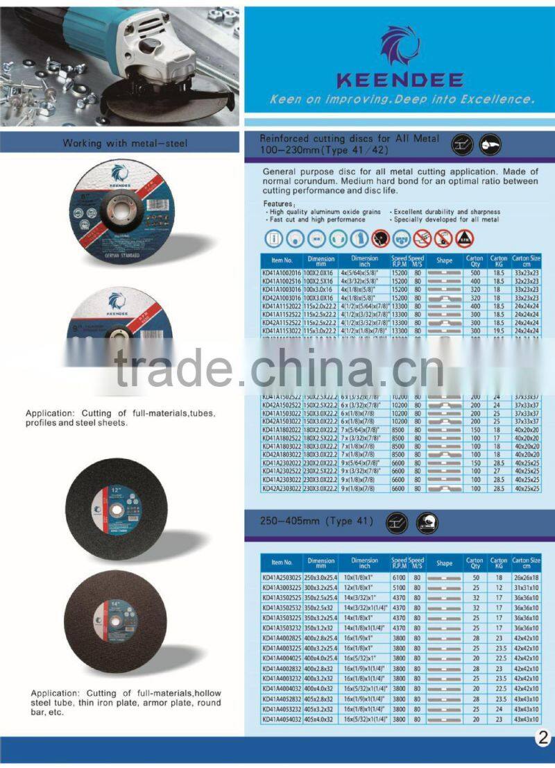 WA stainless steel cutting discs in 100 105 to 400mm
