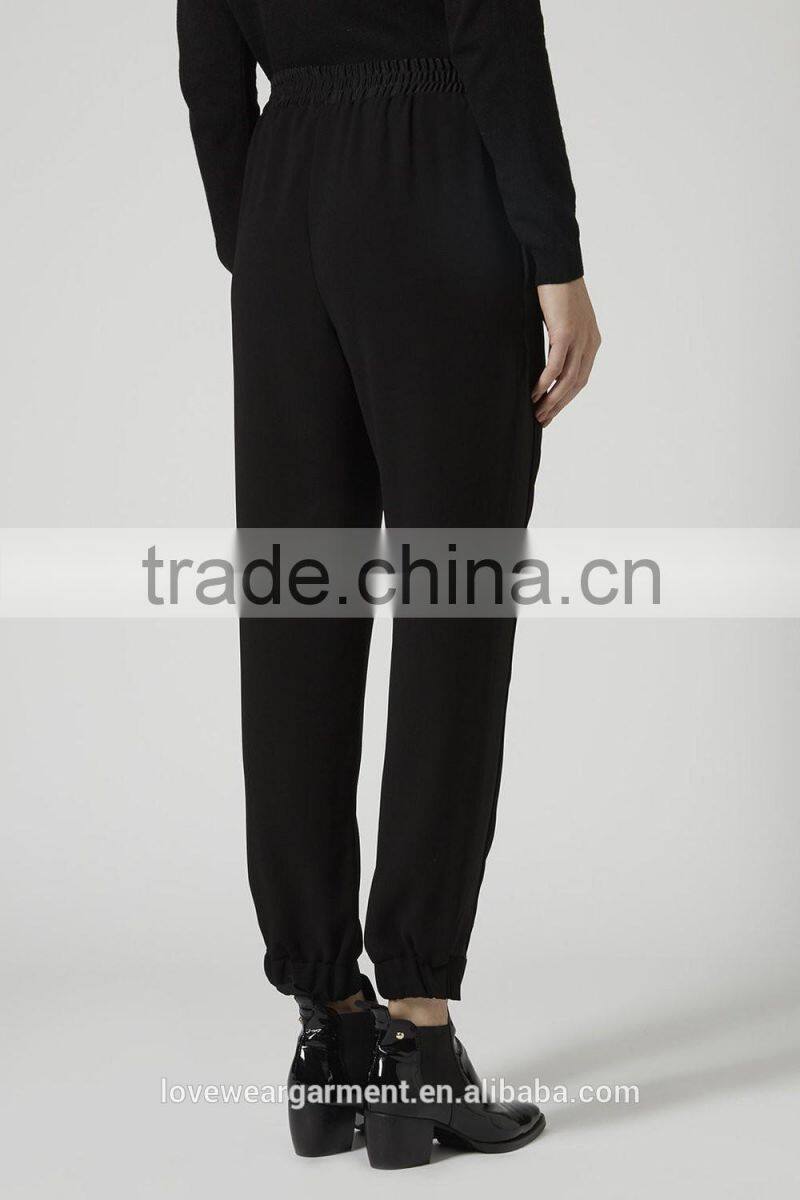 Women fashion pocket black nylon loose sweat pants