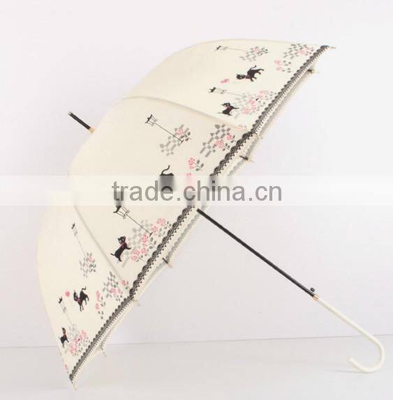 23 inch stick crook handle silk print lady umbrellas