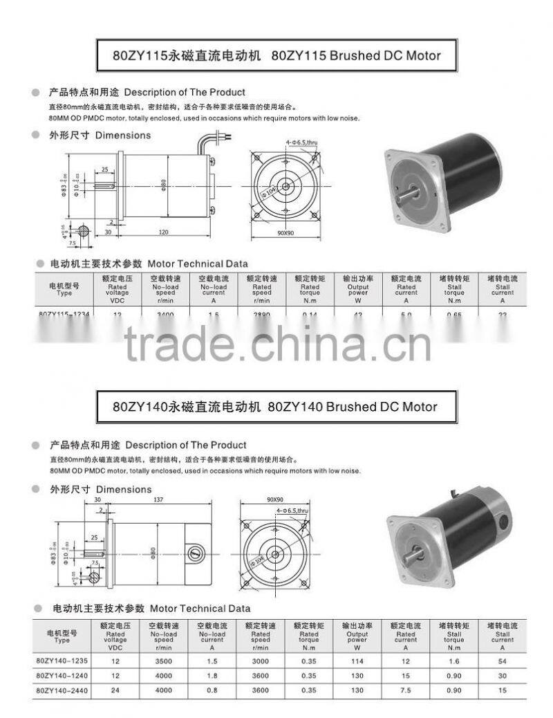Customized Sliding Gate Brushed 0.25 HP 12V DC Break Motor