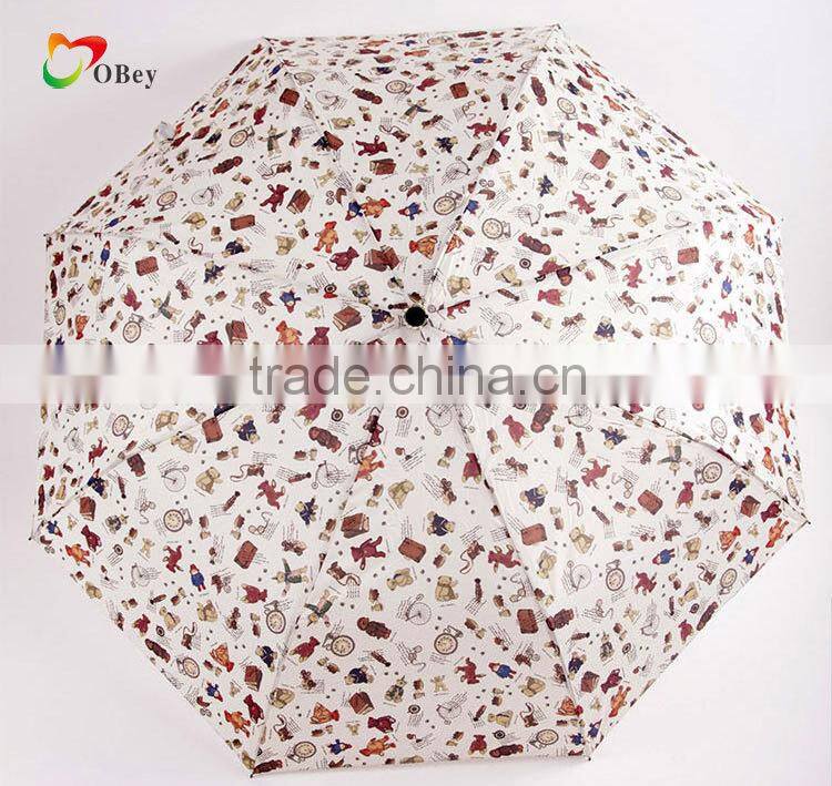 TEDDY BEAR PRINT AUTO OPEN AND CLOSE WINDPROOF 3 FOLD UMBRELLA