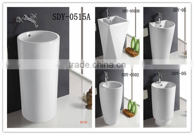 Whole sale ceramic wash sink big size bathroom pedestal hand wash one piece basin