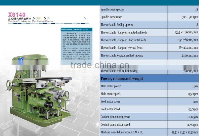 circulating head Horizontal directional Milling Machine X6140 large scale company