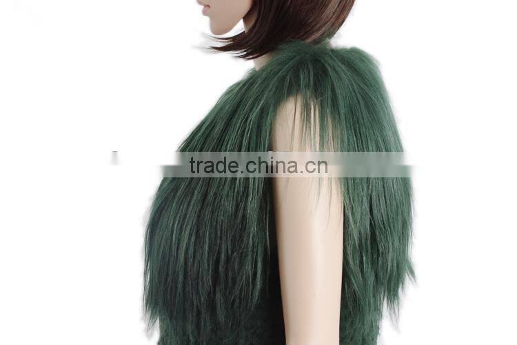 Women sheared rabbit fur and goat fur vest / women real fur vest/Stylish Long KZ150092