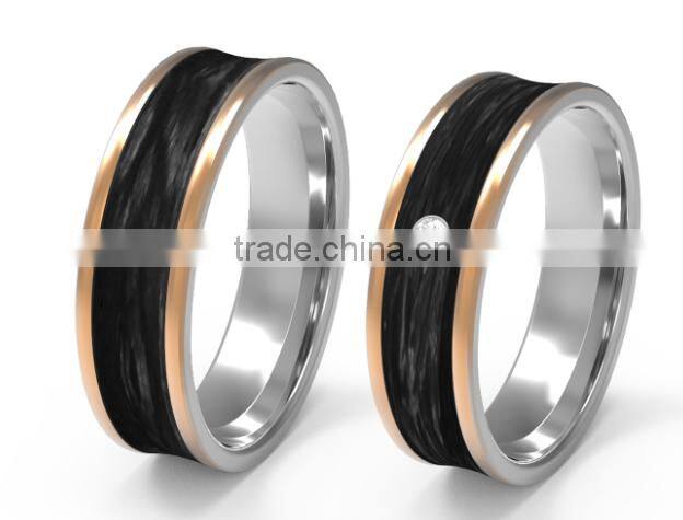 925 Sterling Silver Solid Carbon Fiber Men Rings Bands