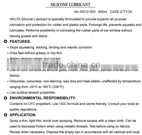 Silicone Lubricant Spray for Car Care Windows & Interior Silicone Spray