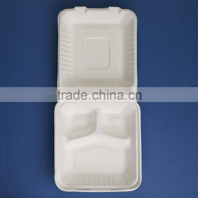 HL-88-3 disposable multi-compartments bagasse paper fast food clamshell