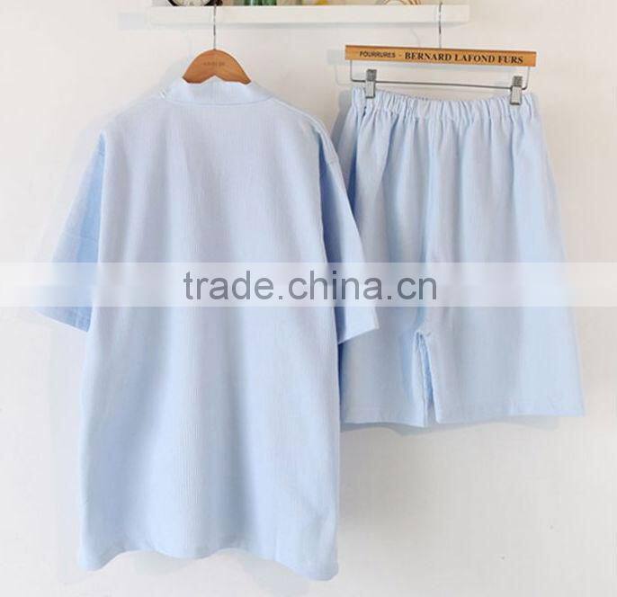 100% Cotton Waffle Robe Blue Waffle Bathrobe Thin Robe For Summer and Spring Hotel Bathrobe