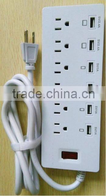 US Plug 6-Outlet AC Power Strip Surge Protector with 6USB Charging Ports
