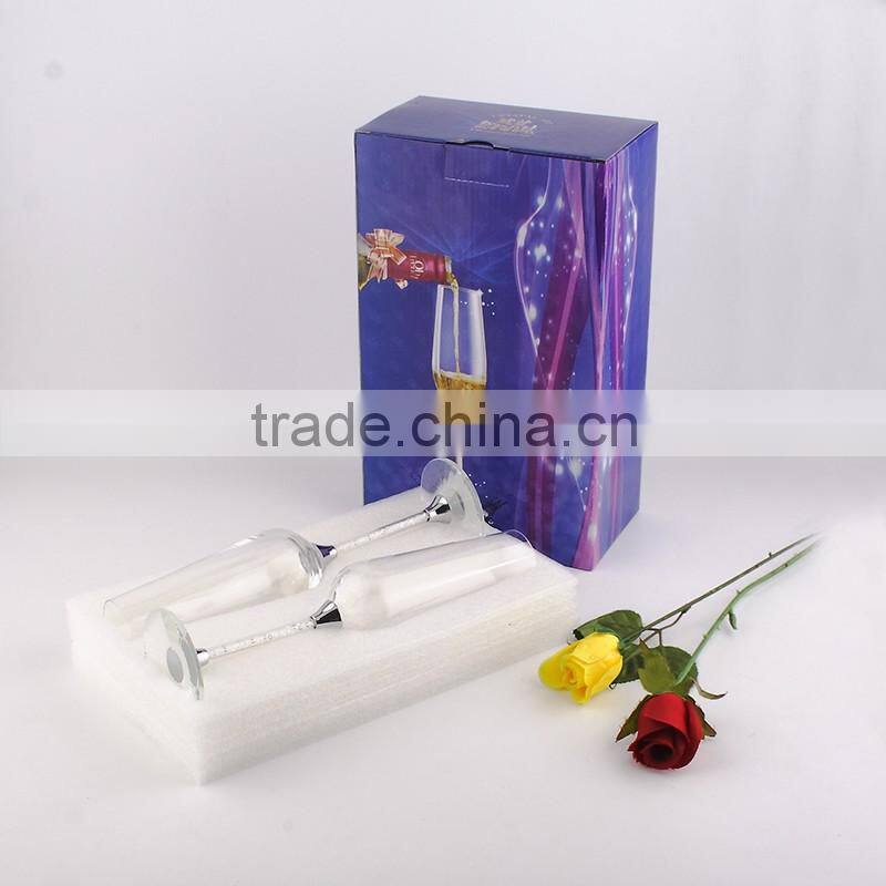 Clear lead free crystal unique cheap color champagne flutes with metal stand
