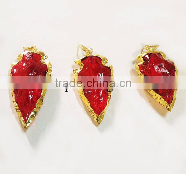 Wholesale Arrowhead Pendants : Red Color Glass Electroplated Arrowhead Pendants