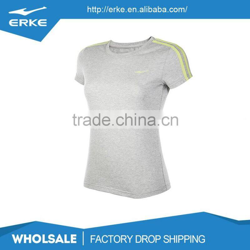 ERKE wholesale brand quick dry plain color womens o neck sports polyester t shirt