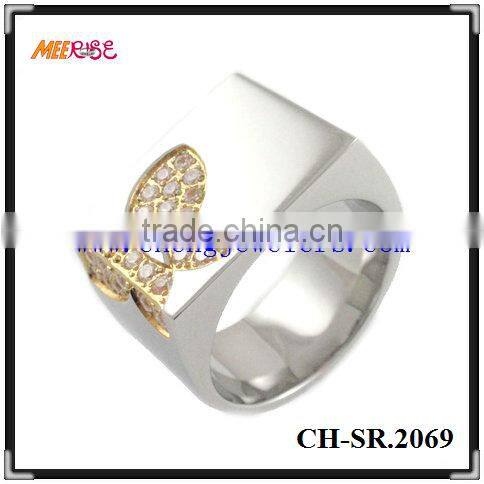 Beauty stainless steel ring with square purple gemstone and gold cord inlay