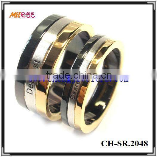 2014 high polished stainless steel couple ring with black strip
