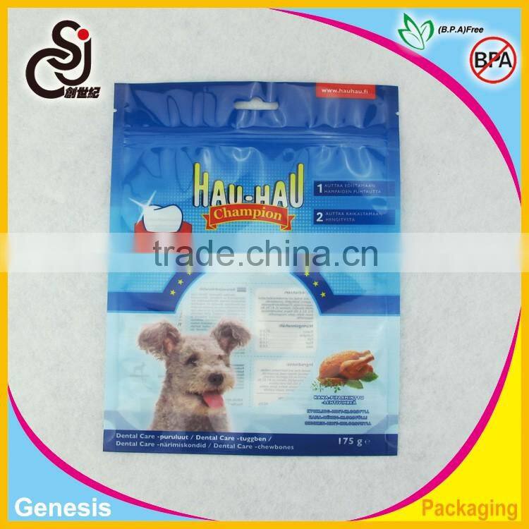 self-standing Aluminum foil dog food pouch with tear notch