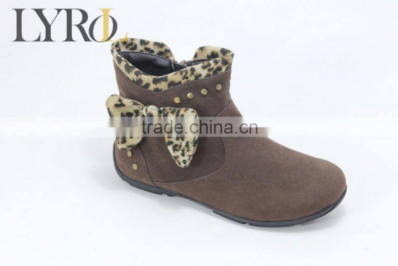 2016 hot leopard girl ankle boots with studs cemented boot with bow