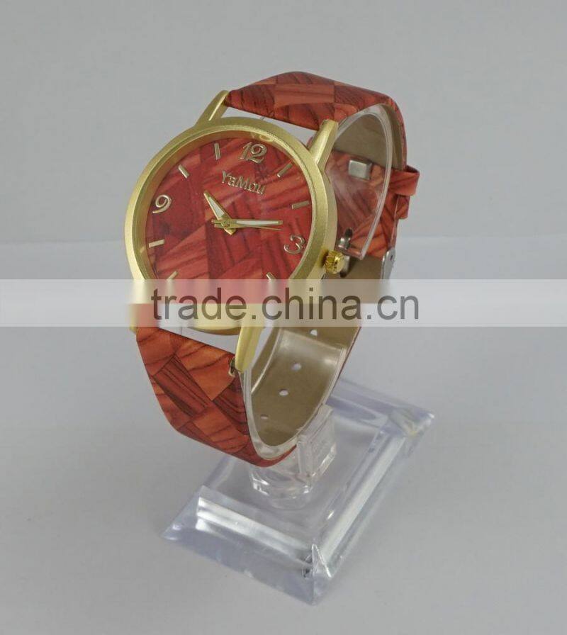 Cheap top sell leather WOODEN print fashion unisex wrist watches