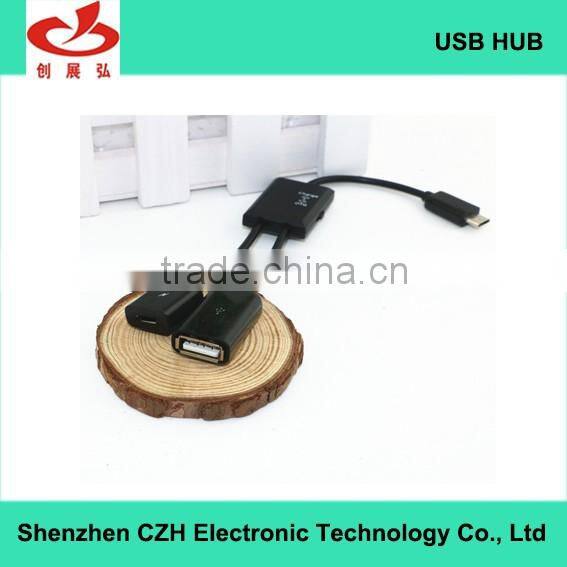 Hot sell high speed 2 PORT 2.0 Micro USB OTG Charge Hub for Mobile Phone and Tablet