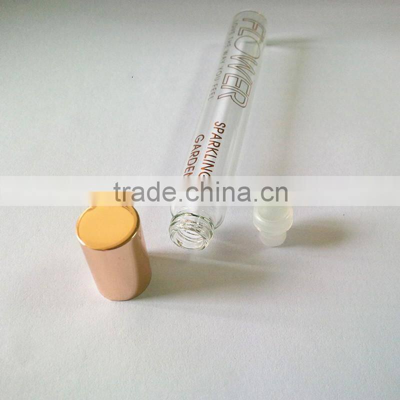Roll on glass tube for perfume bottle with roll on ball and surface silk screen printing