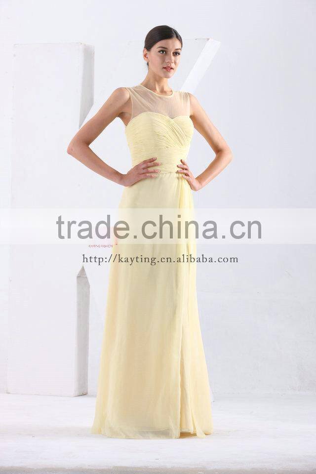 Stylish Pretty See Through Round Neck Off Shoulder Chiffon Wedding Dress Prom Evening Dress