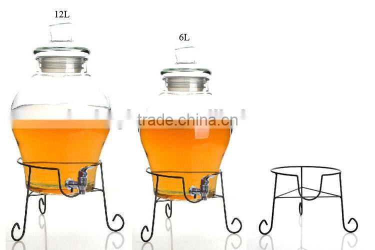 12L glass beverage dispenser with faucet and metal stand