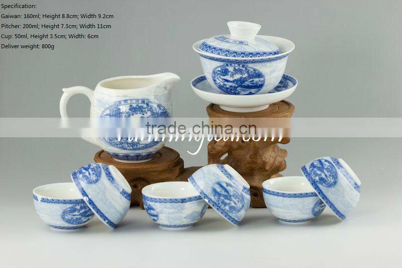 Painting of Riverside Scene at Qingming Festival Teaware Set, Gaiwan, Pitcher & 6 Cups