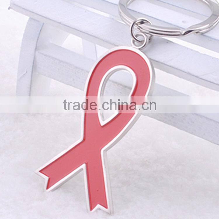 XL-KC51201 fashion alloy keychain, metal red ribbon keychain AIDS keychain