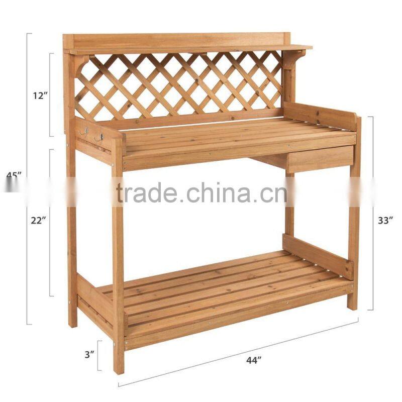 New Design Wholesale Natural Home Planting Solid Wood Construction Poting Bench Outdoor Garden Work Bench Station With Drawer Wo