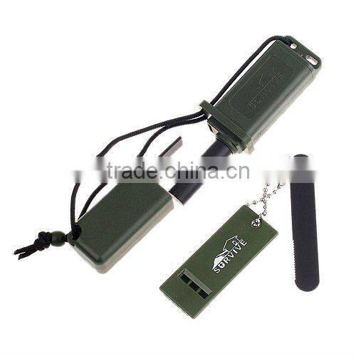 Green Outdoor Survival Dagger Flint Stone Fire Maker With Whistle