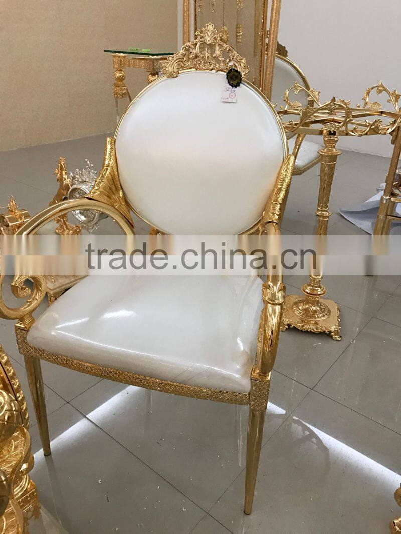 Luxury Living Room 18K/24K Gold Plated Round Back Armchair/ Royal Louis XV Baroque Collection Gilded Brass Side Chair, MOQ 1 PC