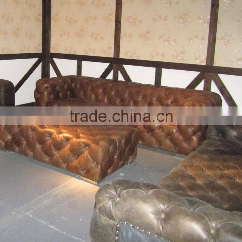 Retro Button Tufted White Genuine Leather Sofa/ U-Shaped Classic Chesterfield Couch Sofa/ American Hot-Sale Living Room Sofa