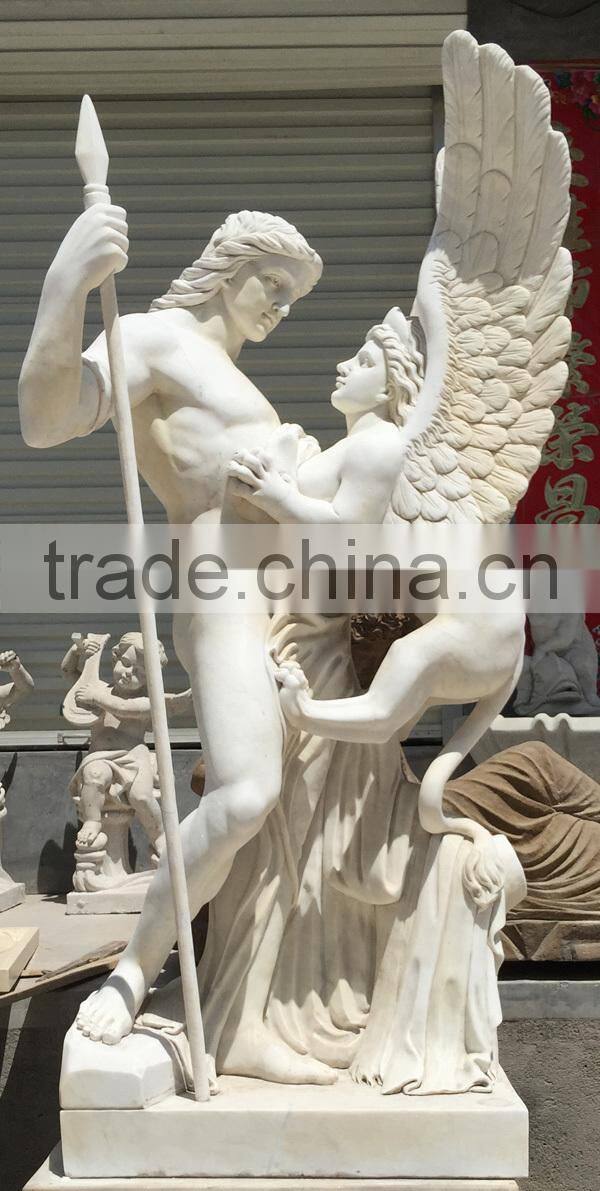 Hand Carved White Marble Man and Woman Statue