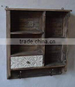 2016 classical vintage wooden wall shelf with drawer