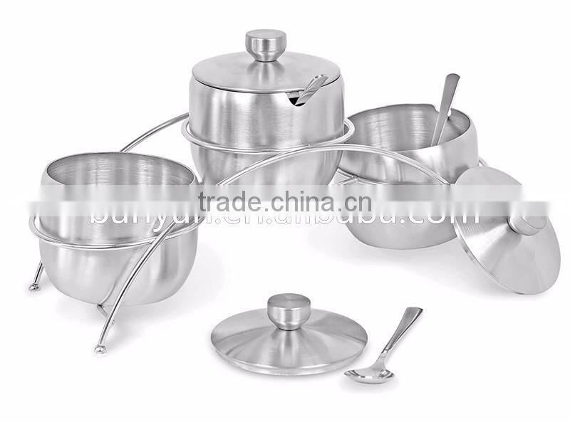 Stainless Steel Condiment Set Seasoning Containers with Stand and Spoons
