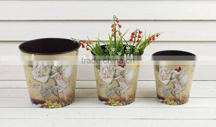 2016 decorative indoor flower pots, metal round angel decor flower pot planter