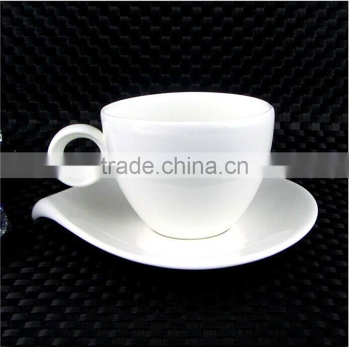 white porcelain cappuccino coffee cup and saucer